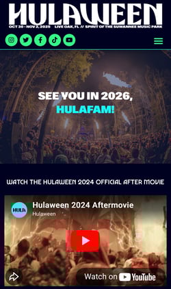 Suwannee Hulaween's Event Website on Mobile, a Good Example