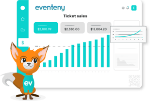 event registration mockup with evee, eventeny mascot